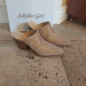 ARider Girl rose Gold Rhinestone Mules